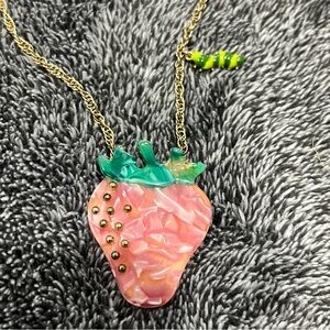 Betsey Johnson Gold Tone Enchanted Garden Strawberry Pendant Necklace